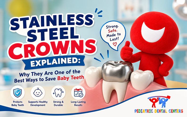Stainless steel crown used to restore a damaged baby tooth